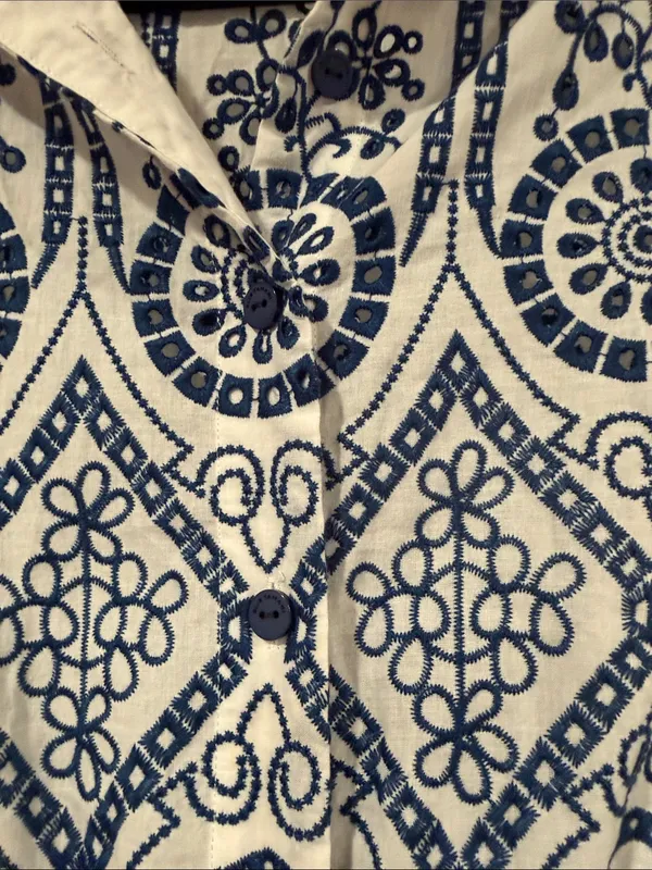 Elie Tahari Navy and White Lace-eyelet Pattern Midi‎ Dress medium - Image 6