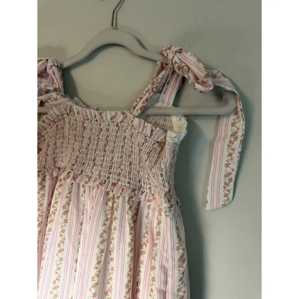 Baevely Tie-Shoulder Light Pink Floral Maxi Dress with Smocked Bodice Sz S NWT - Image 7