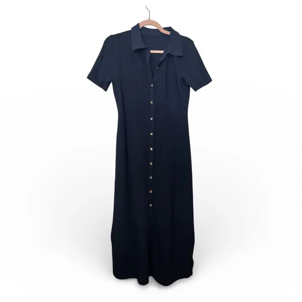 CoMMENSE Metal Button Collar Midi Dress COLOR - Navy, Size Medium NWT - Image 7
