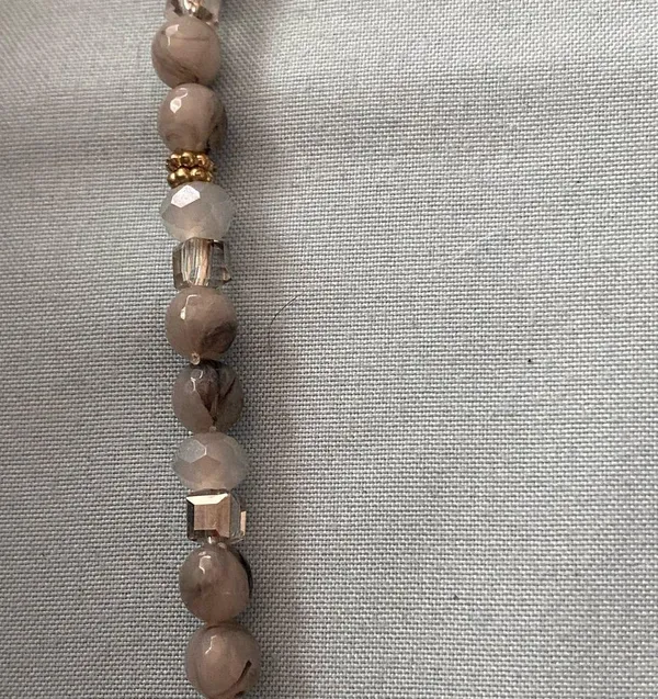 32” Necklace Stone Beads Beaded With Antler Tip Shape Pendant 2.5” H Cream Brown - Image 10