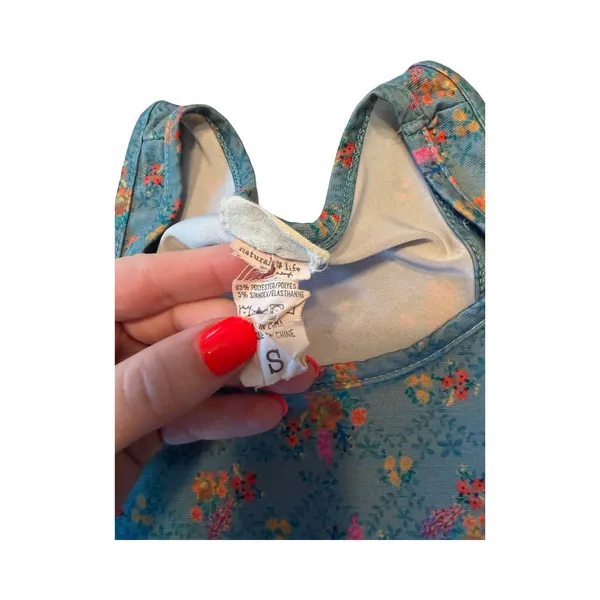 Natural Life Womens Small Blue Floral Sleeveless Swing Trapeze Mini Dress‎ Scoop - Image 3