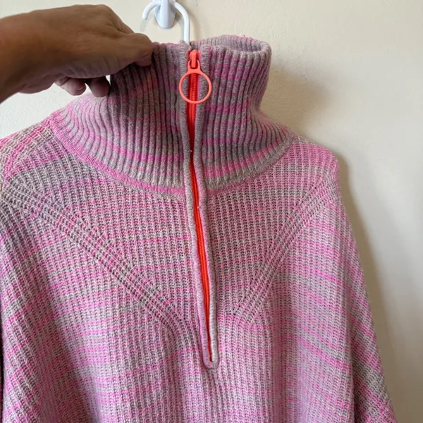 Aerie Cotton Wool Sweater Medium Pink Striped Quarter Zip Pullover Soft Girl - Image 6