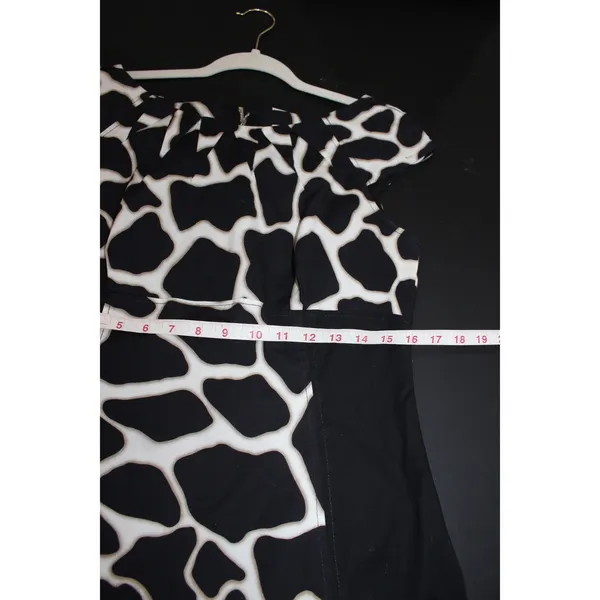 Karen Millen Dress Women 10 Black Giraffe Print Great Sheath Cap Sleeve Cotton - Image 8
