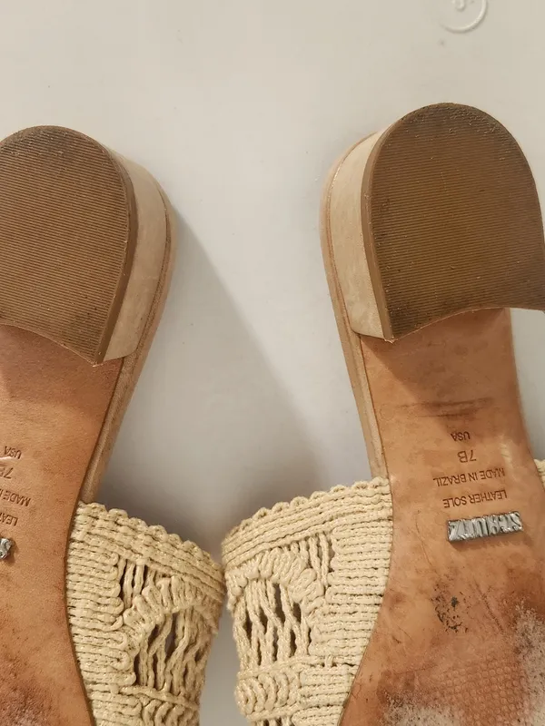 Schutz Cream Macrame Slide Sandals with Leather Sole Size 7 - Image 10