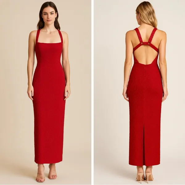 Vintage Sean Collection Red Silk Beaded Gown with Open Back - Image 10