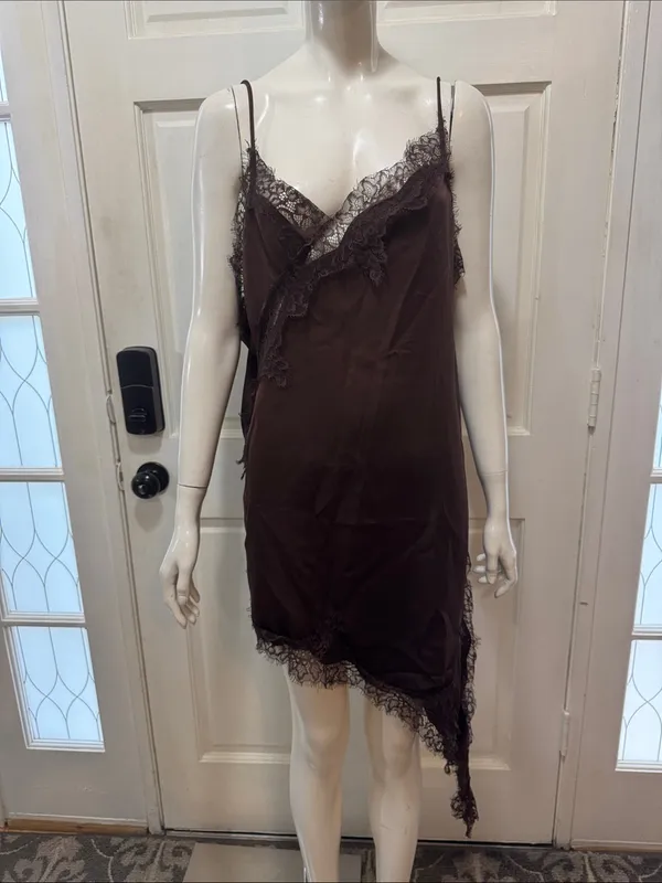 WOMAN STRAPPY SHORT SATIN ZW ASYMMETRIC LACE DRESS Size XL - Image 3