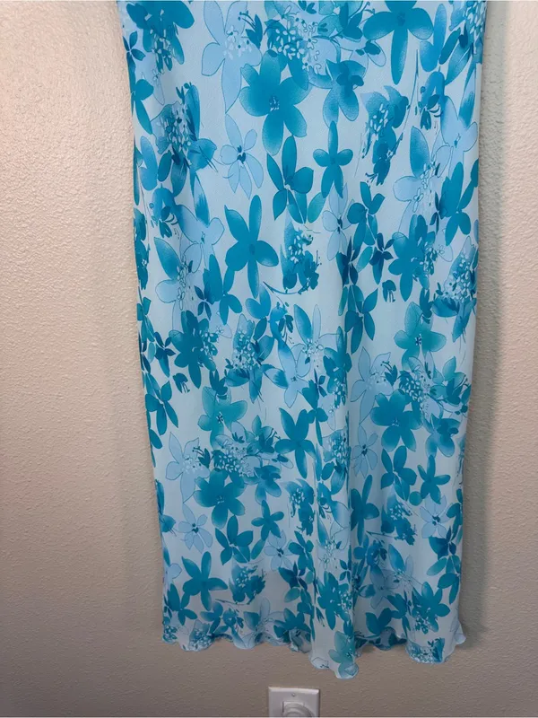Vintage Mariposa Blue Floral Mini Dress Womens M Y2K 90s Girly Casual Coquette - Image 7