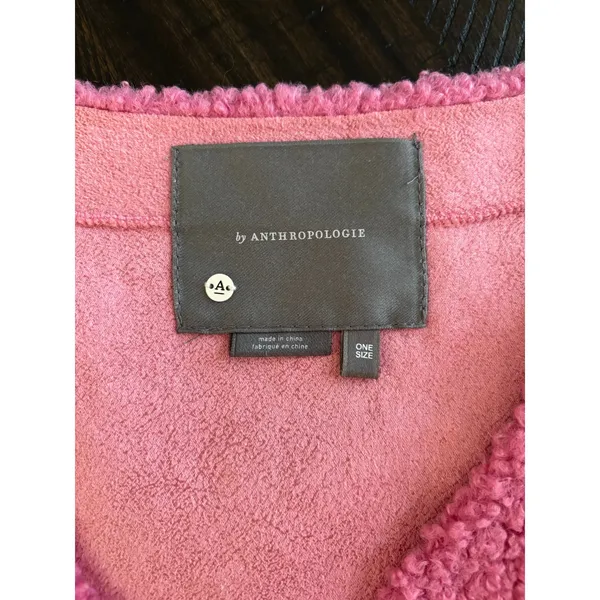 Anthropologie Cropped Sherpa Vest Womens One Size Pink Button‎ Cozy Preppy - Image 3