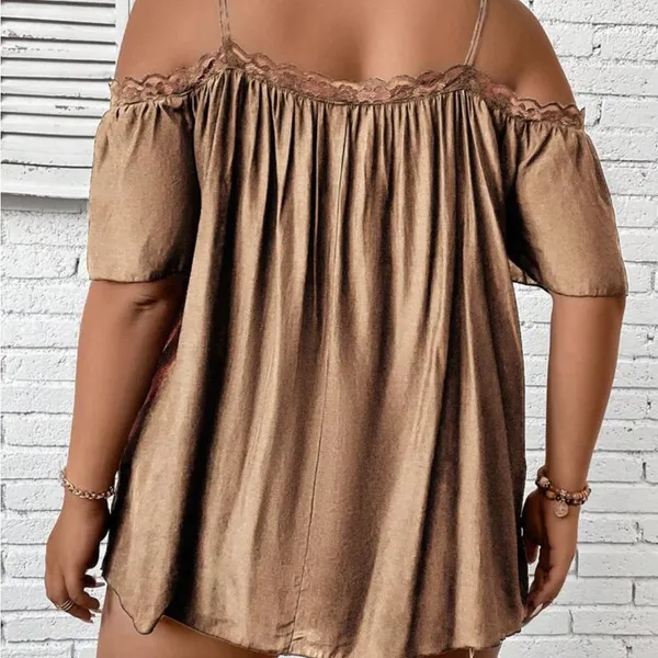 SheIn Unity Plus Cold Shoulder Lace Trim Blouse - Image 3