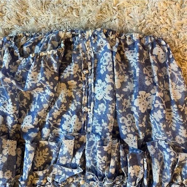 LoveShackFancy Ruffle Popover Blouse Top in Biscay Blue Size XS - Image 9