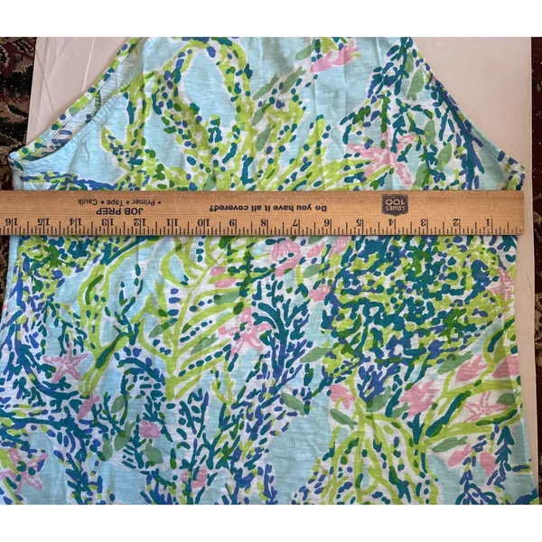 Lilly Pulitzer Blue Green Pink Coral Print‎ Cotton Halter V-Neck Tank Top Small - Image 6