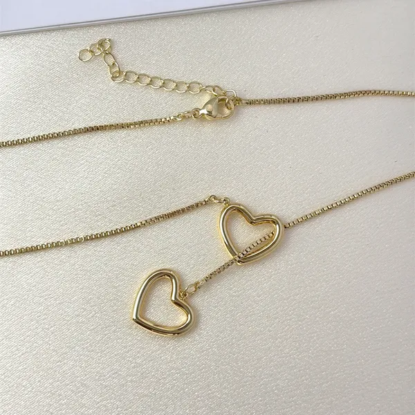 Double Love Heart Pendant Necklace for Women Hollow Designs - Image 3