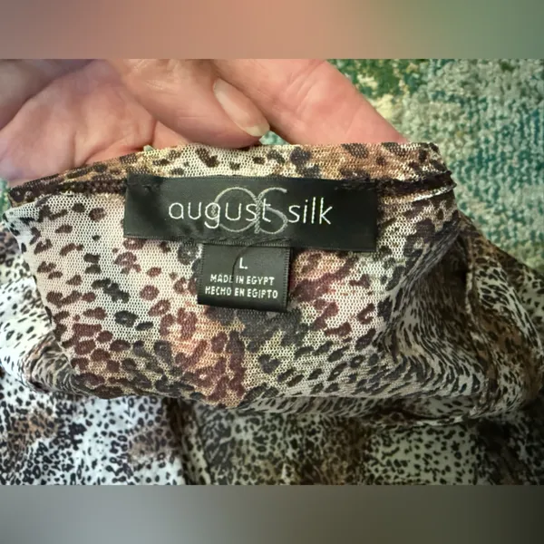 Vintage 90s August Silk mesh wrap tie animal print top, size large - Image 9