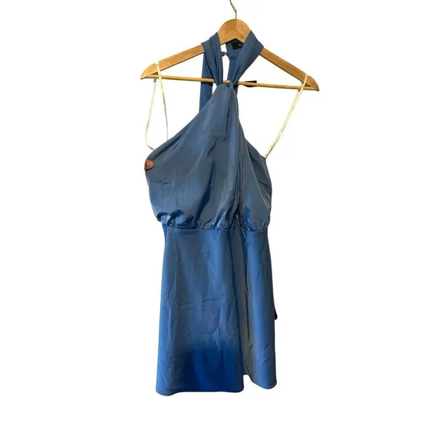 Lulus Remarkable Moment Blue Satin Halter Mini Dress XS NWT - Image 3
