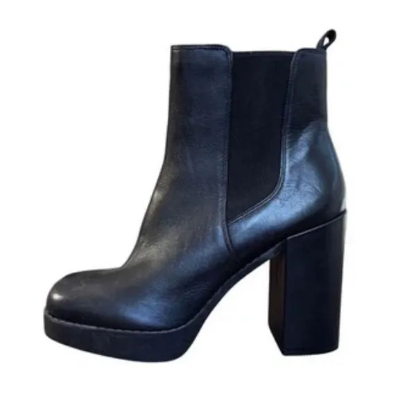 Gianni Bini Black Leather Platform Block Heel Zip Ankle Boots | Size 9.5M | New - Image 4