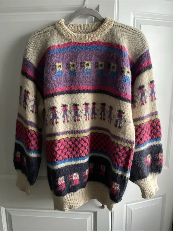 Vintage 80s Peruvian Alpaca Folk Hand Knit Sweater Llama Peru - Image 2
