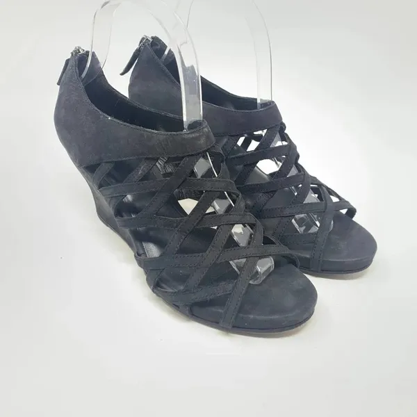 Eileen Fisher Caged Lattice Wedge Sandals‎ Black - Image 5