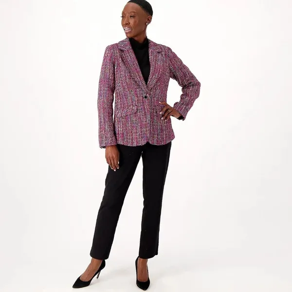 NWT Dennis Basso Womens Plus Size 24W Fuschia Multicolor Tweed Blazer Jacket NEW - Image 3
