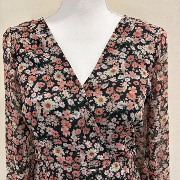 Bardot Cut Out Frill Dress Floral‎ Long Sleeve Back Tie Mini XS Cottage Prairie - Image 3