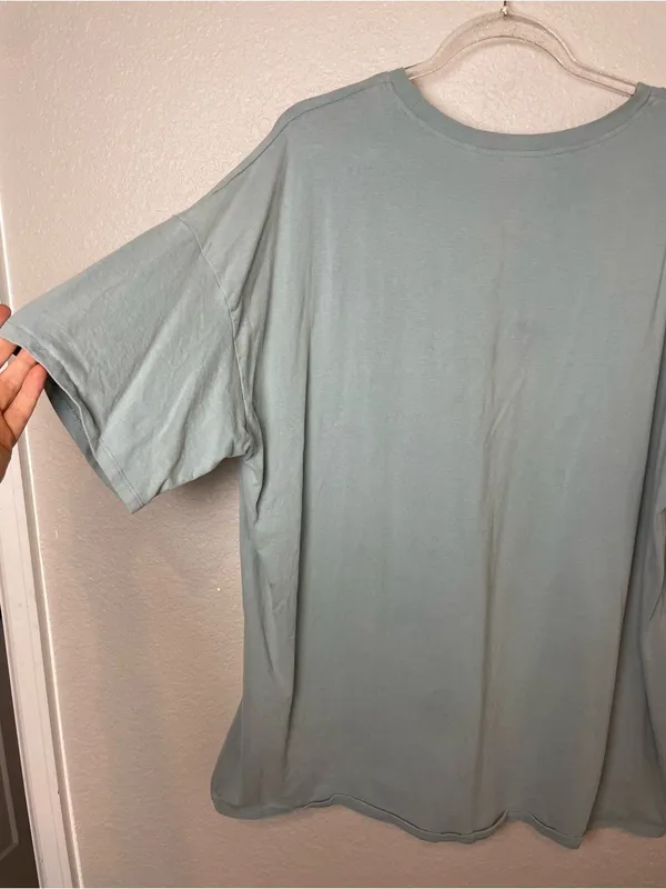 Vici Oversized Distressed Washed Cotton Crewneck Tee in Blue Sage Green Size M/L - Image 7
