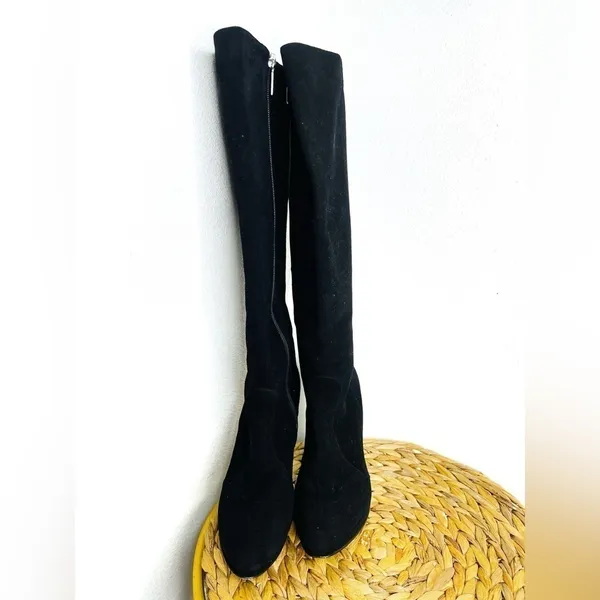 Bruno Magli long boot Suede black Platform tall Boots embellished silver heeled - Image 7