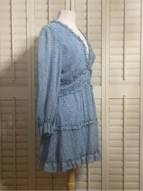 Blue Ruffle Open Back Mini Dress Coquette Cottagecore Size M - Image 4