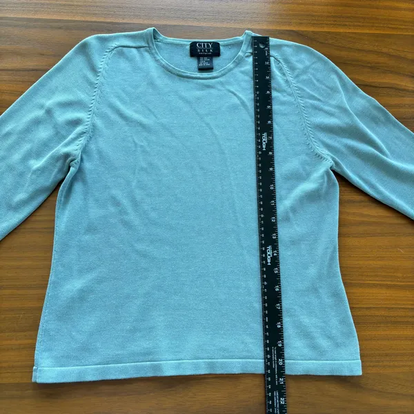 2000s Vintage City Silk Knitwear Blue 3/4 Sleeve Silk Cotton Sweater Y2K Size M - Image 5