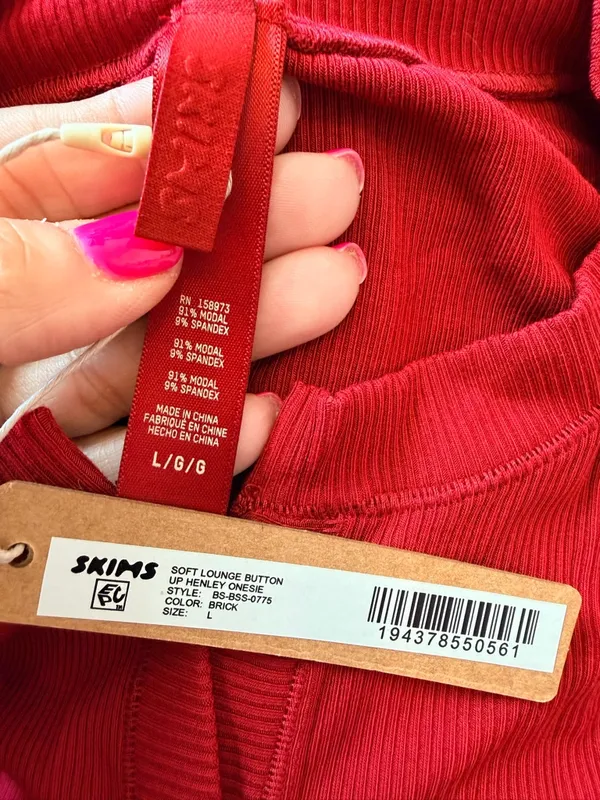 Skims Soft Lounge Button Up Ribbed Henley Onesie Brick Si̇Ze Large Nwt - Image 5