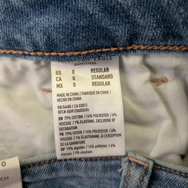 American Eagle Mom Jean High‎ Rise Washed Blue Stretch Denim Womens 0 Reg - Image 8