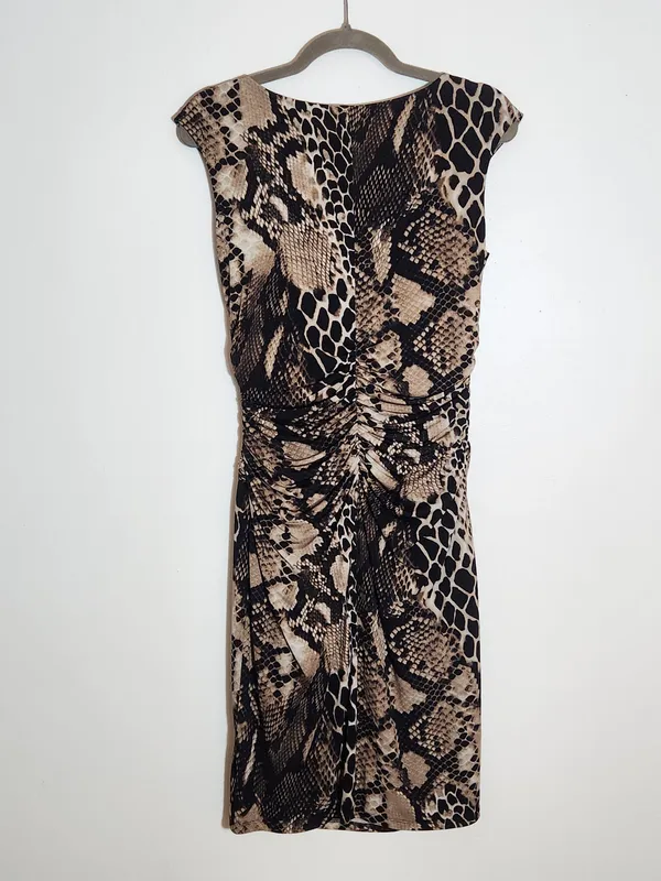 Lauren Ralph Lauren Black and Tan Snakeskin Print Faux Wrap Dress Size 8 - Image 5