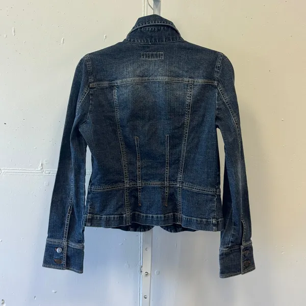 2010s Calvin Klein Jeans Dark Wash Stretch Denim Trucker Jacket Blue Size Large - Image 2