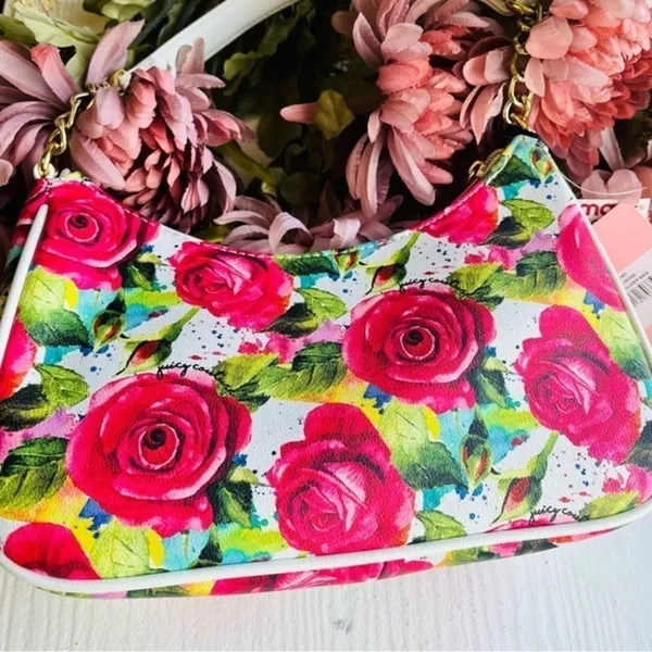 Juicy Couture Rose Print Crescent Shoulder Bag NWT Floral Purse - Image 8