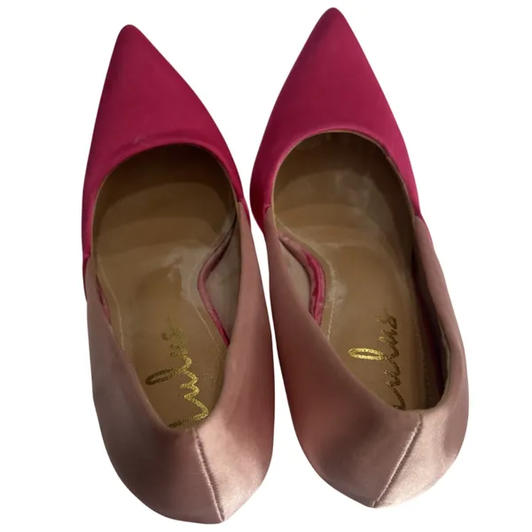 Lulus Lumii Satin Color Block Pumps Fuchsia Pink Blush Pointed Toe Heels sz 6.5 - Image 11