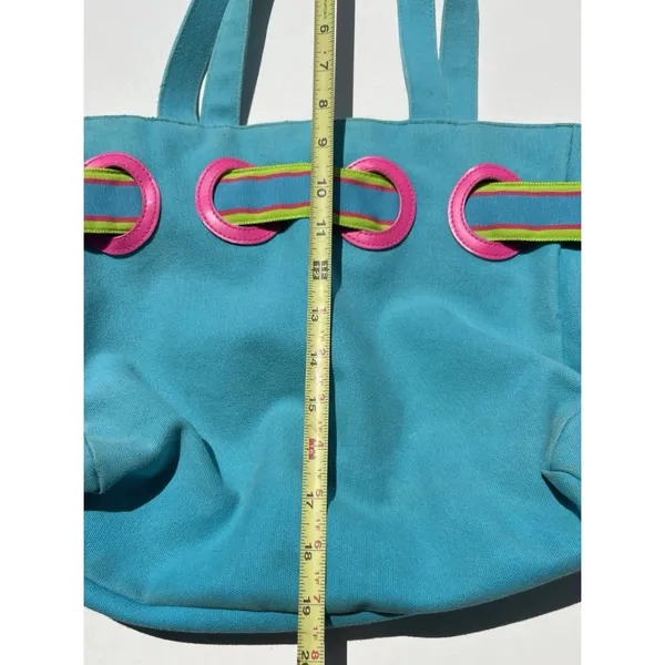 Vintage Polo Ralph Lauren Summer Canvas Tote Bag Purse Pink/Fuchsia & Blue - Image 9