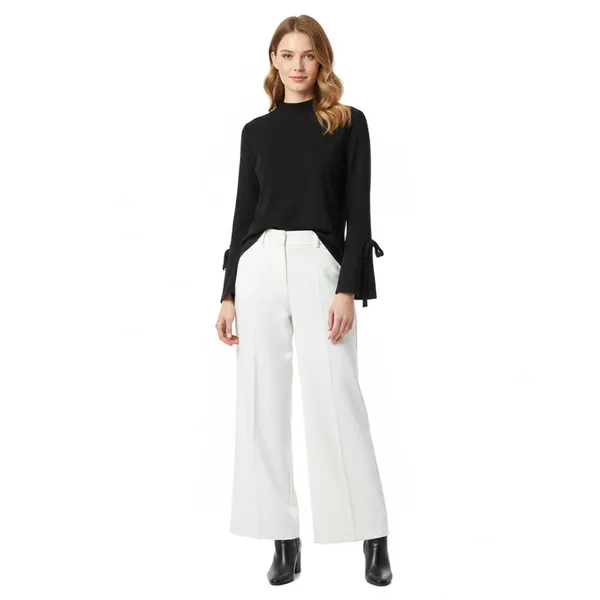 Fate Black Ribbed Knit Long Bell Sleeve Mock Turtleneck Sweater Top L - Image 7