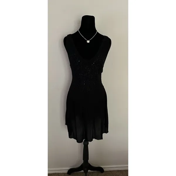 Intimately Free People DelphineEmbellished Slip Dress FlowySequin Black XS NWT - Image 2