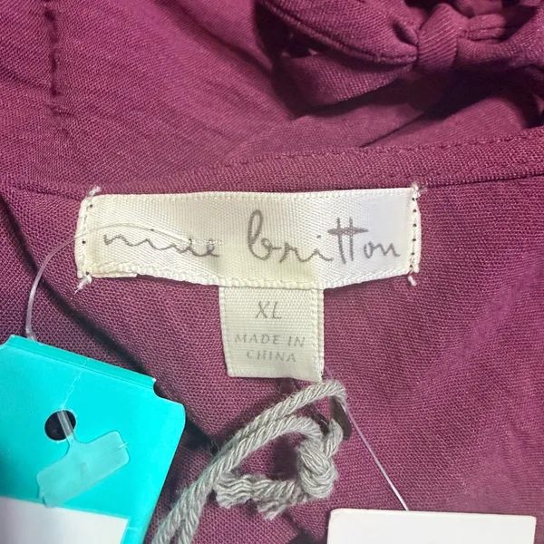 Mine Britton Womens XL Plum V-Neck Smocked Hem Tie Back Long Sleeve Blouse - Image 3