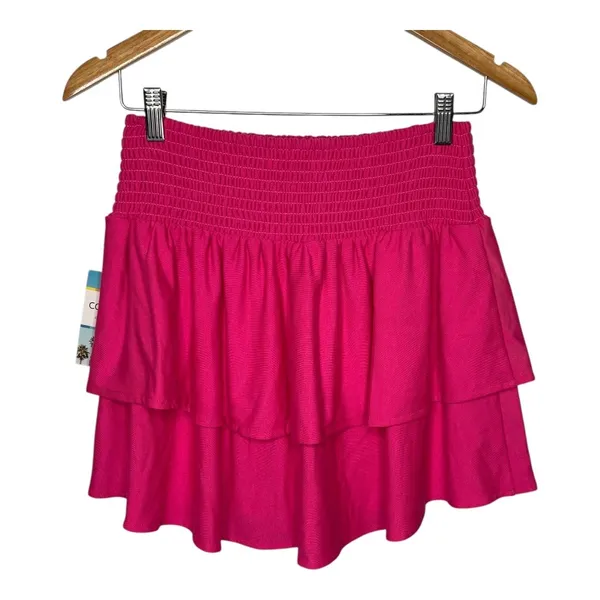 Cabana by Crown &‎ Ivy Mini Skirt Womens Medium Power Pink Smocked Tiered Ruffle - Image 4
