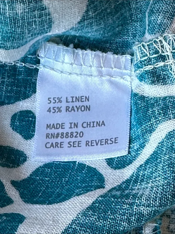 Rachel Zoe Teal Printed Peasant Linen Top with Lace Trim 3/4 Sleeves size L - Image 9