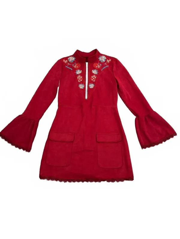 Dress Red Mini Indie BOHO Size Large Coquette Cottage Peasant Red Tomato Rare - Image 3