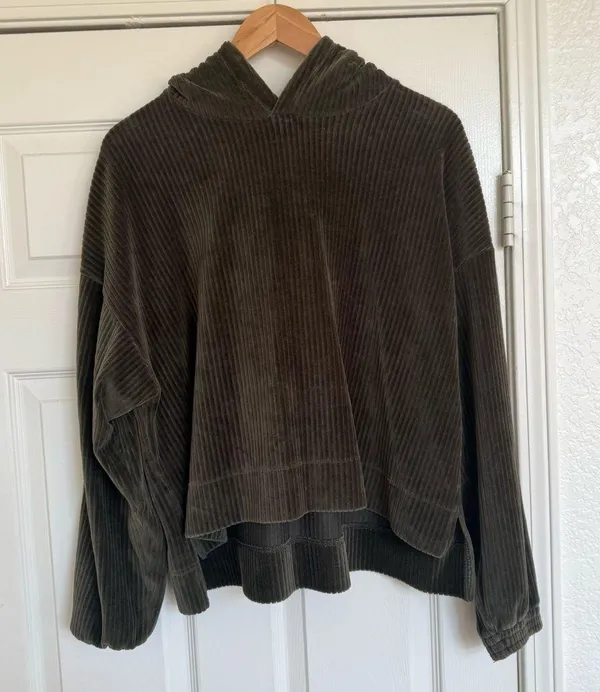 Aerie Groove on Offline Oversized Ribbed Olive Green pullover Sweater Hood M - Image 5