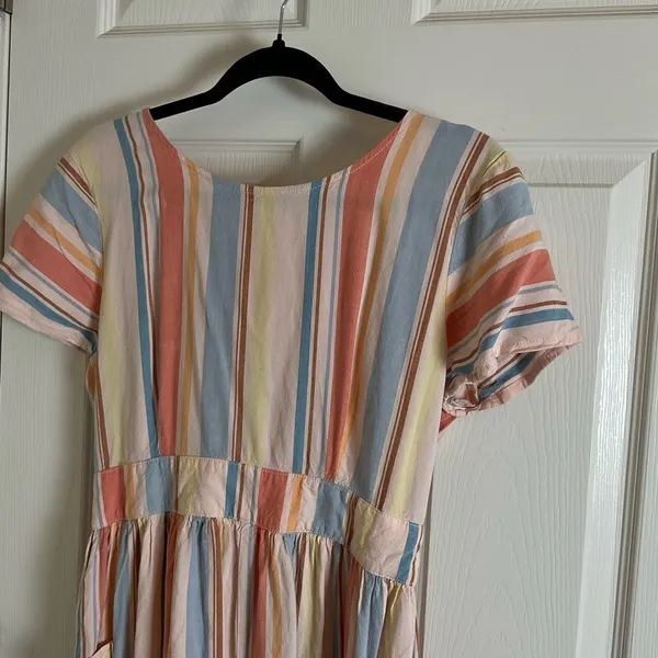 a.n.a Striped Linen Blend Midi Dress Open Back Pockets Women’s Size M - Image 4
