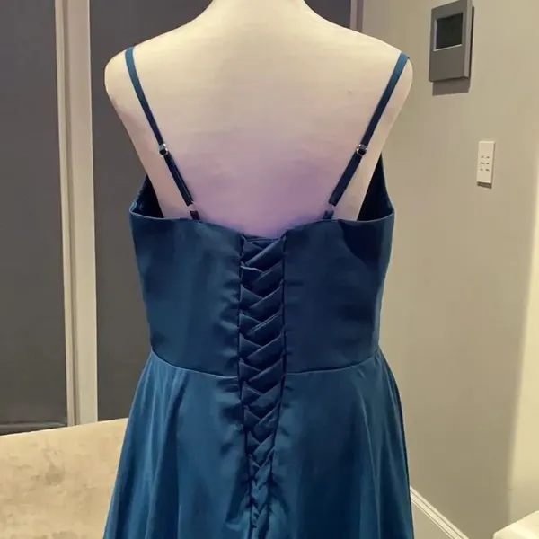Women’s V-Neck Long Chiffon Party Prom Evening Dress Green/Blue in Color Medium - Image 5