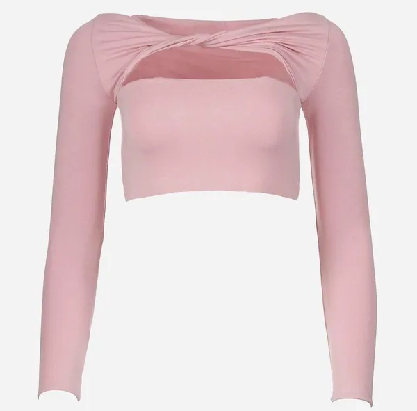 New SER.O.YA Ellis Twisted Cutout Front Long Sleeve Crop Top Pink Size Large - Image 4