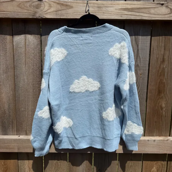 SHEIN Women Blue Cloud Knit Cardigan V-Neck Button Front Sweater Size M - Image 4