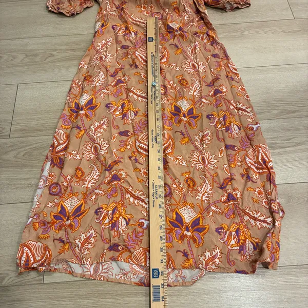 Roller Rabbit Women’s Puff Sleeve Viscose Floral Brown Maxi Dress Size S - Image 4