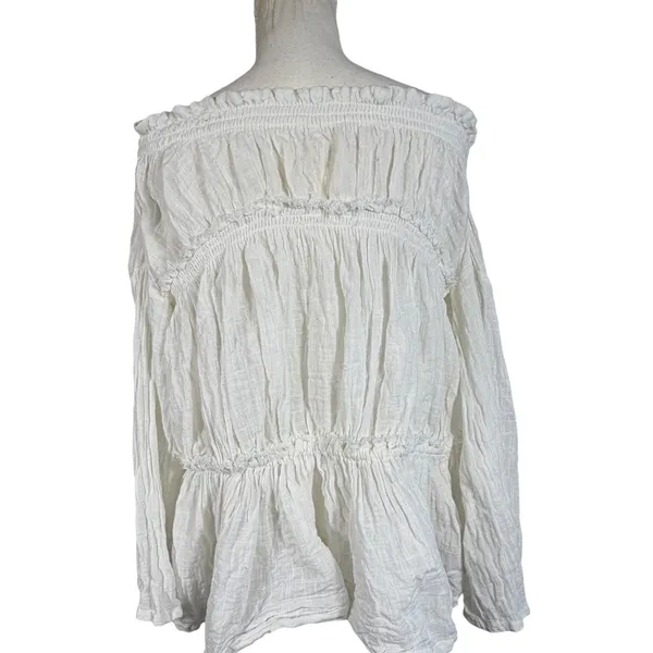 Free People Peasant Top S Ivory Cotton Gauze Off Shoulder Bell Sleeve Boho - Image 9