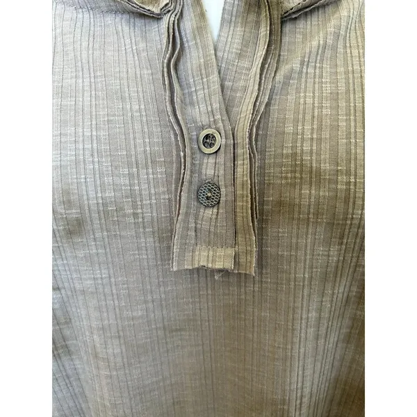 POL Oversized Henley Long Sleeve Ribbed Knit Top Tan Tie Dyed size M Comfy Boho - Image 6