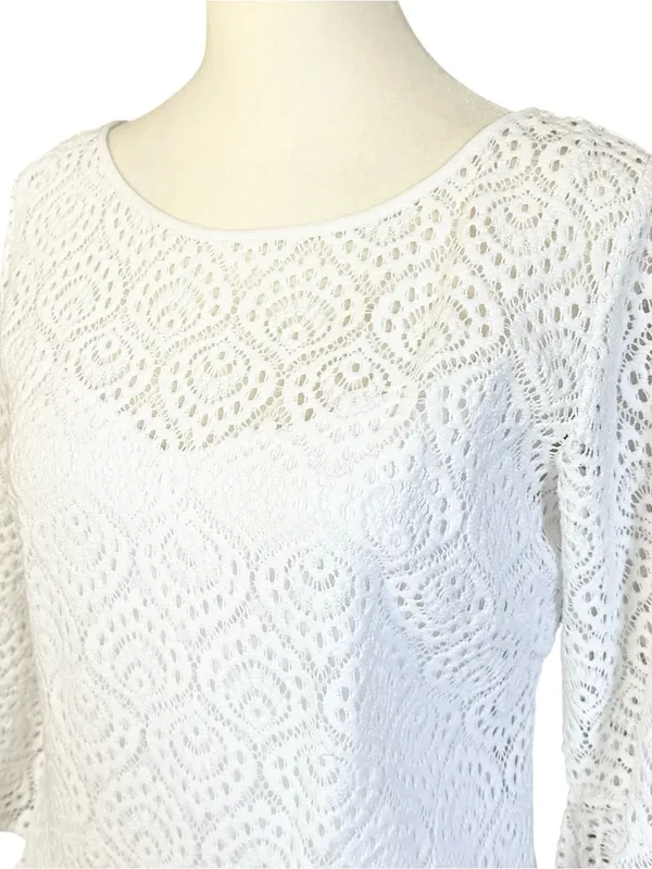 Lilly Pulitzer Fontaine Classic Shift Flounce Bell Sleeve Lined Dress White Smal - Image 6