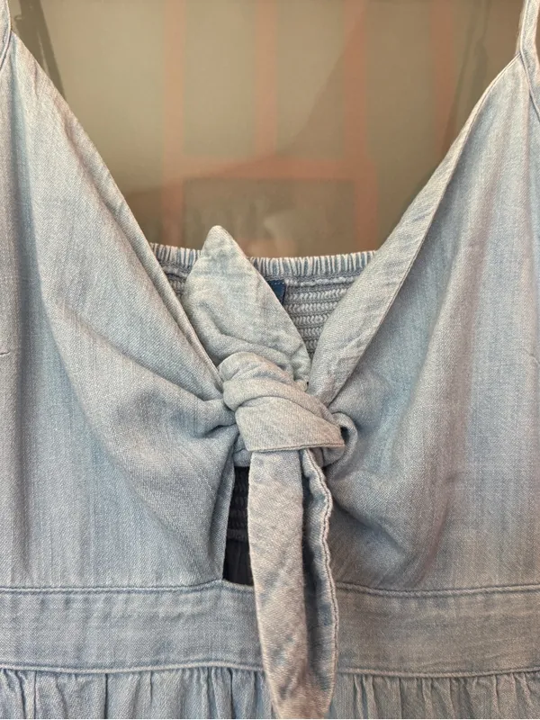 Old Navy Women 100% Cotton Chambray Denim Spaghetti Adj Strap Summer Dress - Image 3